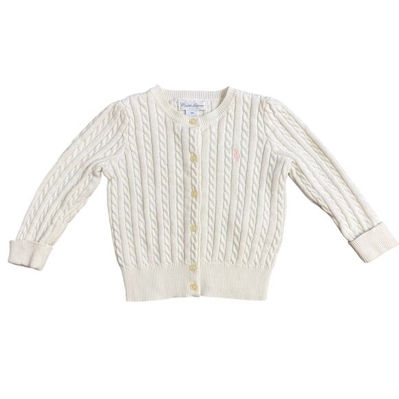 Ralph Lauren Other - Ralph Lauren Mini-Cable 100% Cotton Cardigan Sweater Logo White Baby 18 Months
